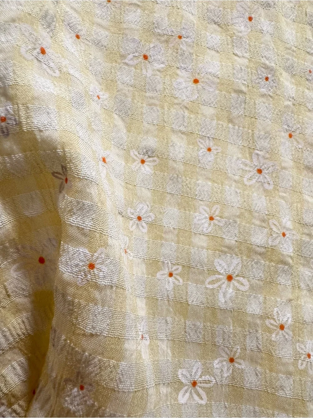 Unique Vintage Butter Yellow Embroidered Daisy Midi Dress 2X Retro 1950s Gingham